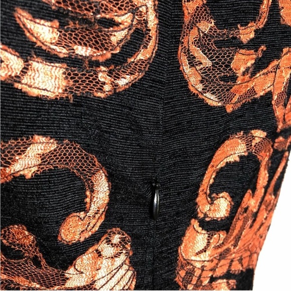 Yoana Baraschi black orange/copper metallic floral lace fit & flare dress size 2 - Picture 12 of 16